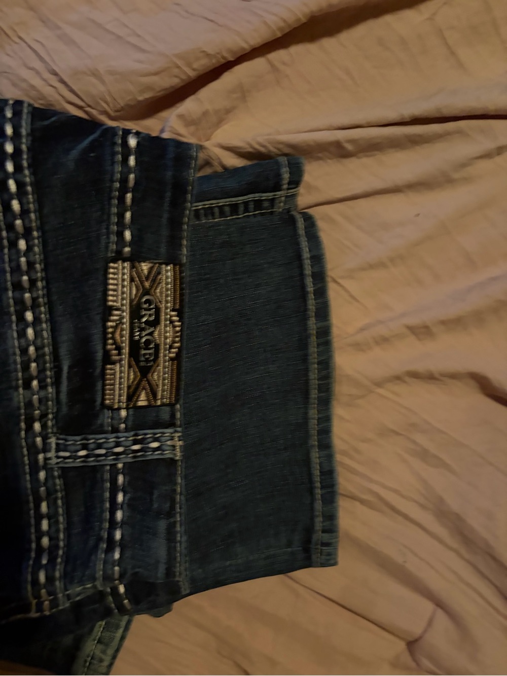 Grace in LA Dark Blue Bootcut Jeans with Embroidered Back Patch